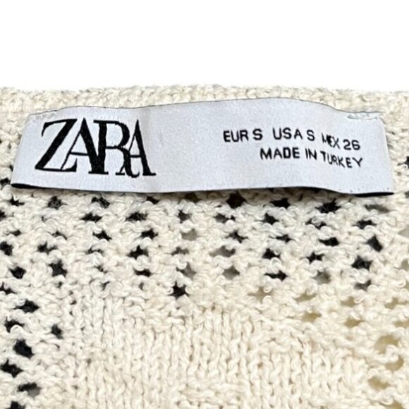 Zara Lace Trim Pointelle Crochet Knit Top - Picture 6 of 8